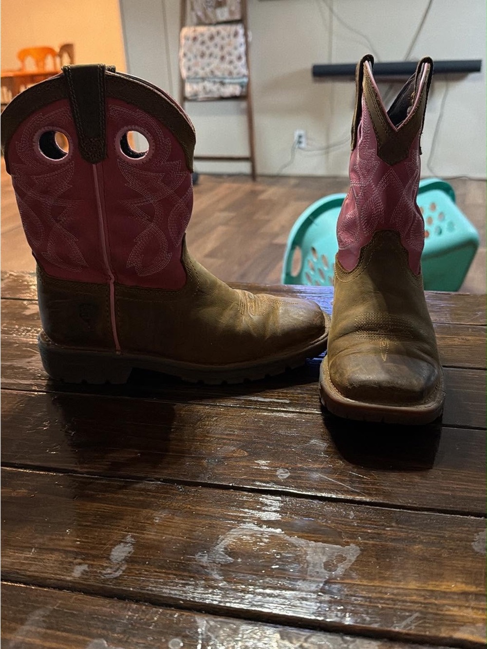 Kids Brown & Pink Western Pull-On Boots